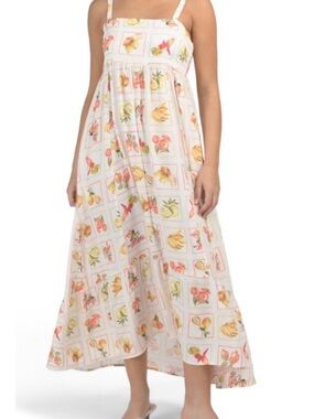 Paper Heart Floral Fruit Print Flowy Maxi Sundress Dress 🍊🍓🍉🍋 - Size L